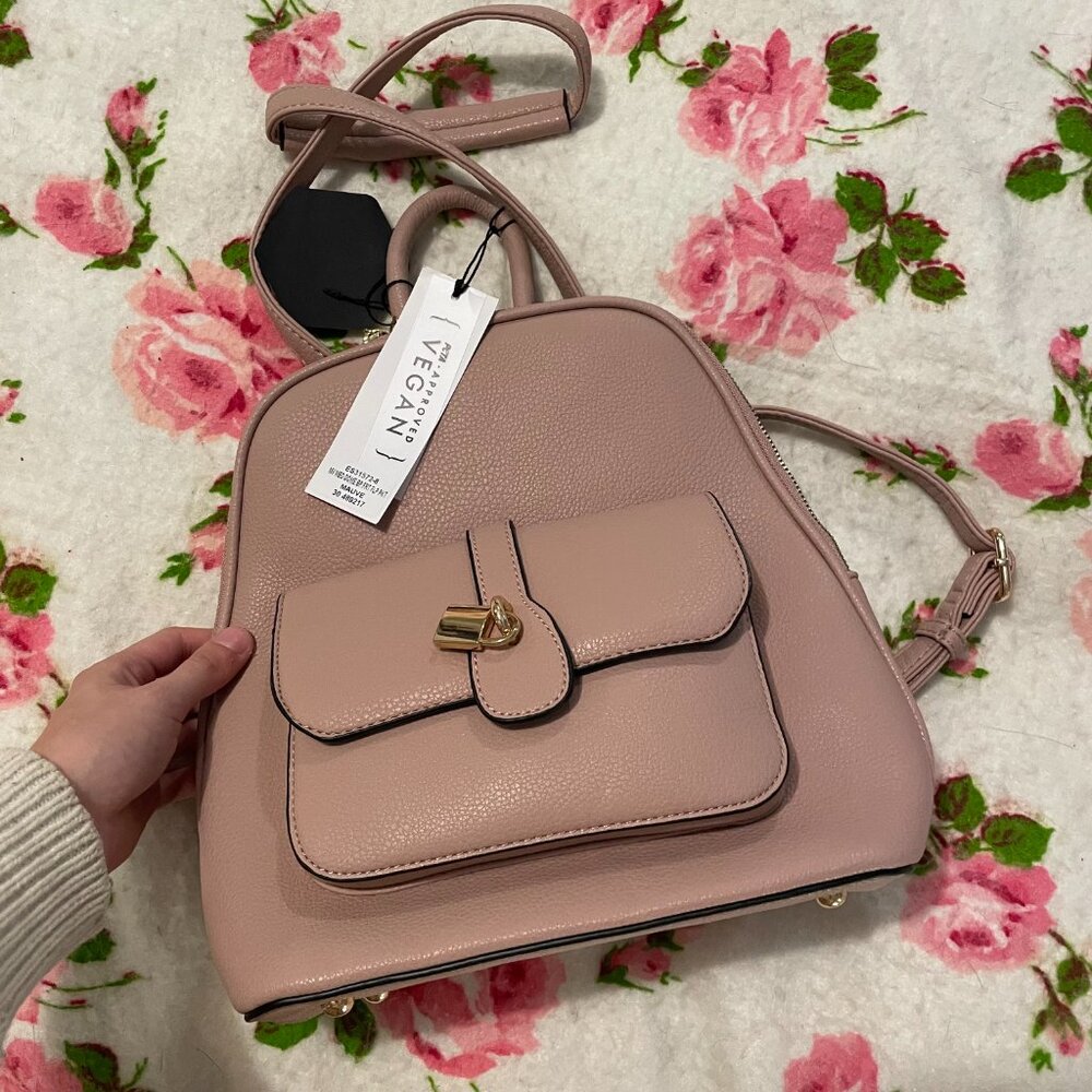 NWT gold and pink certified vegan leather purse / bookbag!